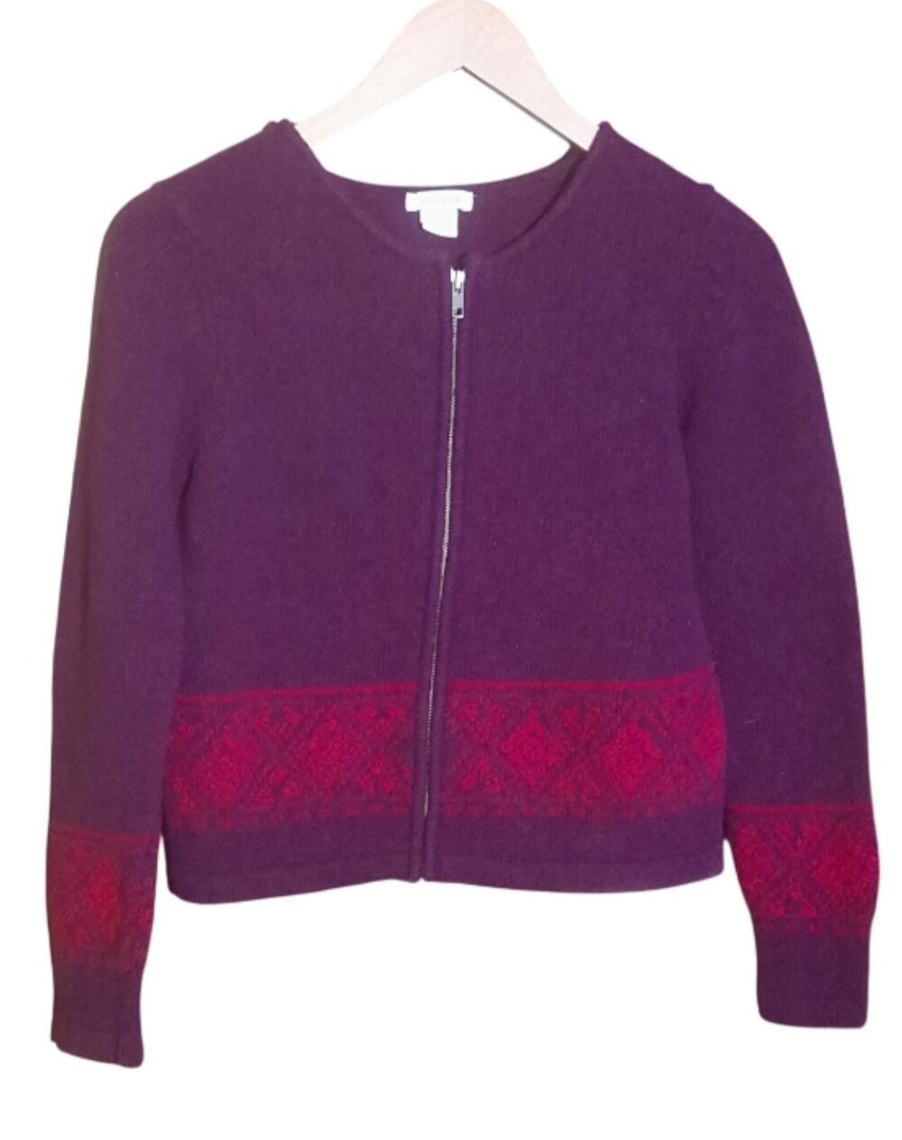 Sundance Womens Burgundy 100% Lambswool Full Zip Fair Isle Cardigan Size S